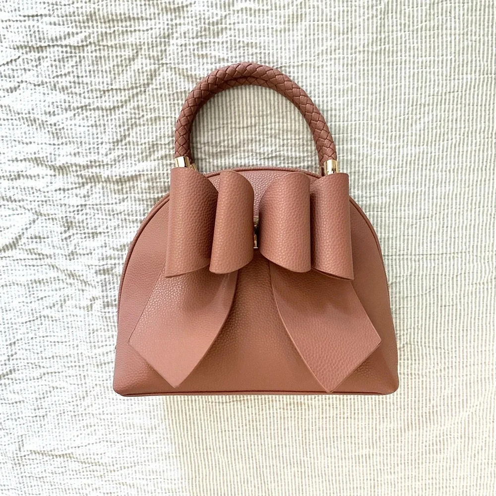 BEA BRAIDED BOW VEGAN TOP HANDLE HANDBAG - Picture 2 of 11